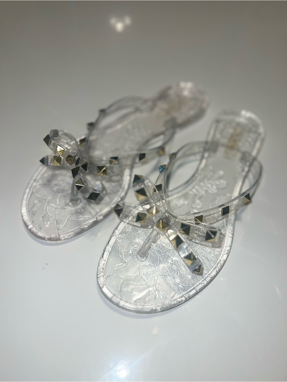 Clear Jelly Thong Sandals with Metallic Gold Studs *NEW*